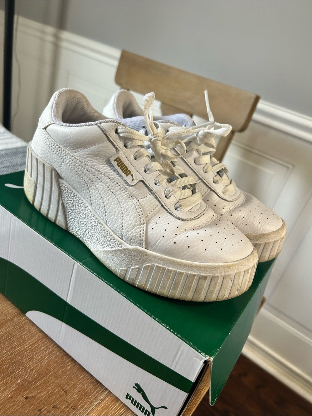 Puma Women's White Chunky Leather Platform Sneakers